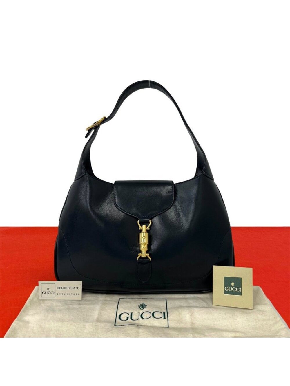 Gucci Vintage Gucci Jackie Logo Leather Semi Bag Handbag Black